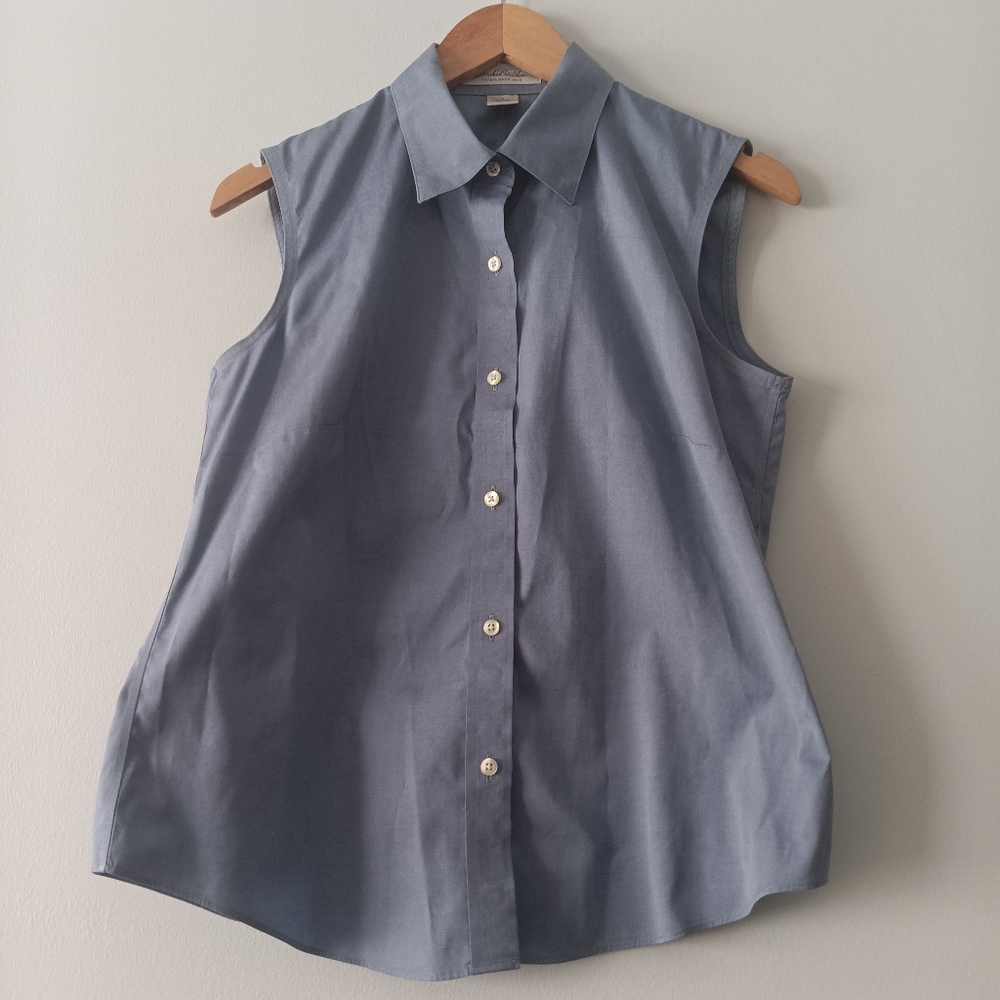 NWOT BROOKS BROTHERS NON IRION Sleeveless Collared Blouse Slate Blue.  8